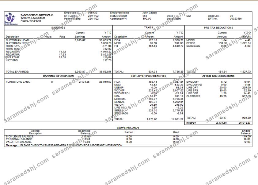 USA school employee sheet template in Word and PDF format
